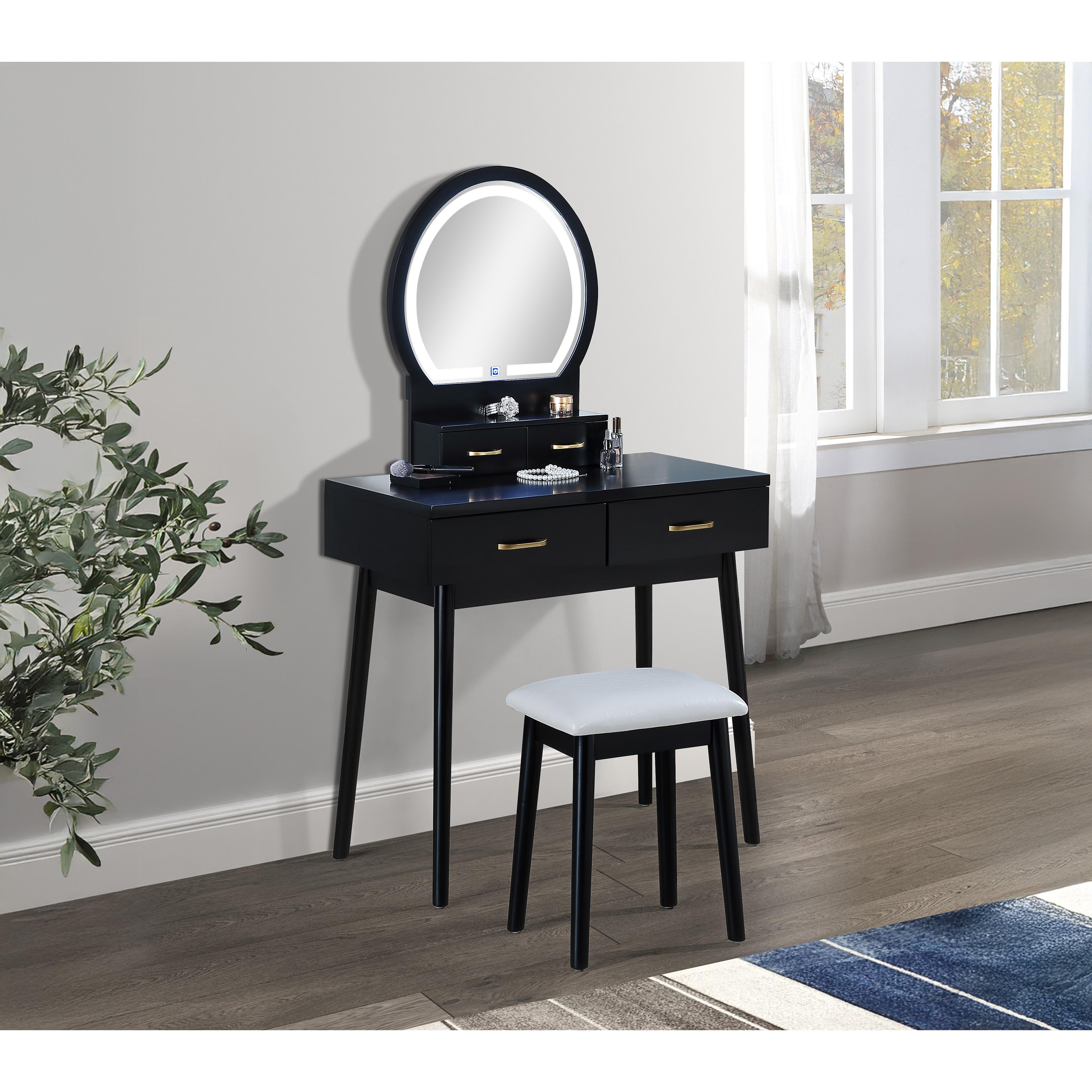 black vanity dresser Desk with Tempered Glass Top Reversible Makeup Table with 5 Drawers, Adjustable Shelf - On Sale - Bed Bath & Beyond This vanity is equipped with a glass cabinet door and an RGB lighting system Black Vintage Dressing Table Storage