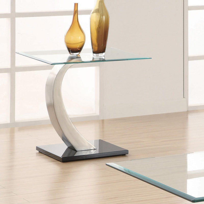 Coaster Furniture Pruitt 701237 Rectangular Glass Top Metal End Table - Satin Silver IMAGE 1