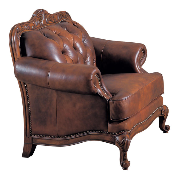 Coaster Furniture Victoria 500683 Full Leather Upholstered Rolled Arm Chair - Brown IMAGE 1