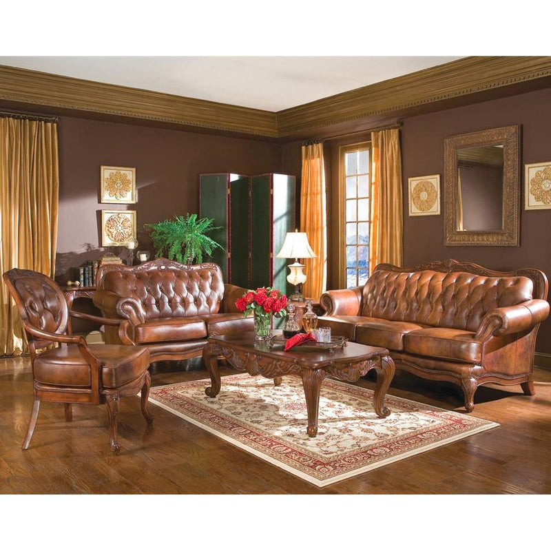 Coaster Furniture Victoria 500683 Full Leather Upholstered Rolled Arm Chair - Brown IMAGE 2