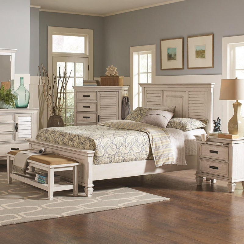 Coaster Furniture Franco 205331KE Wood Eastern King Panel Bed - Distressed White IMAGE 1