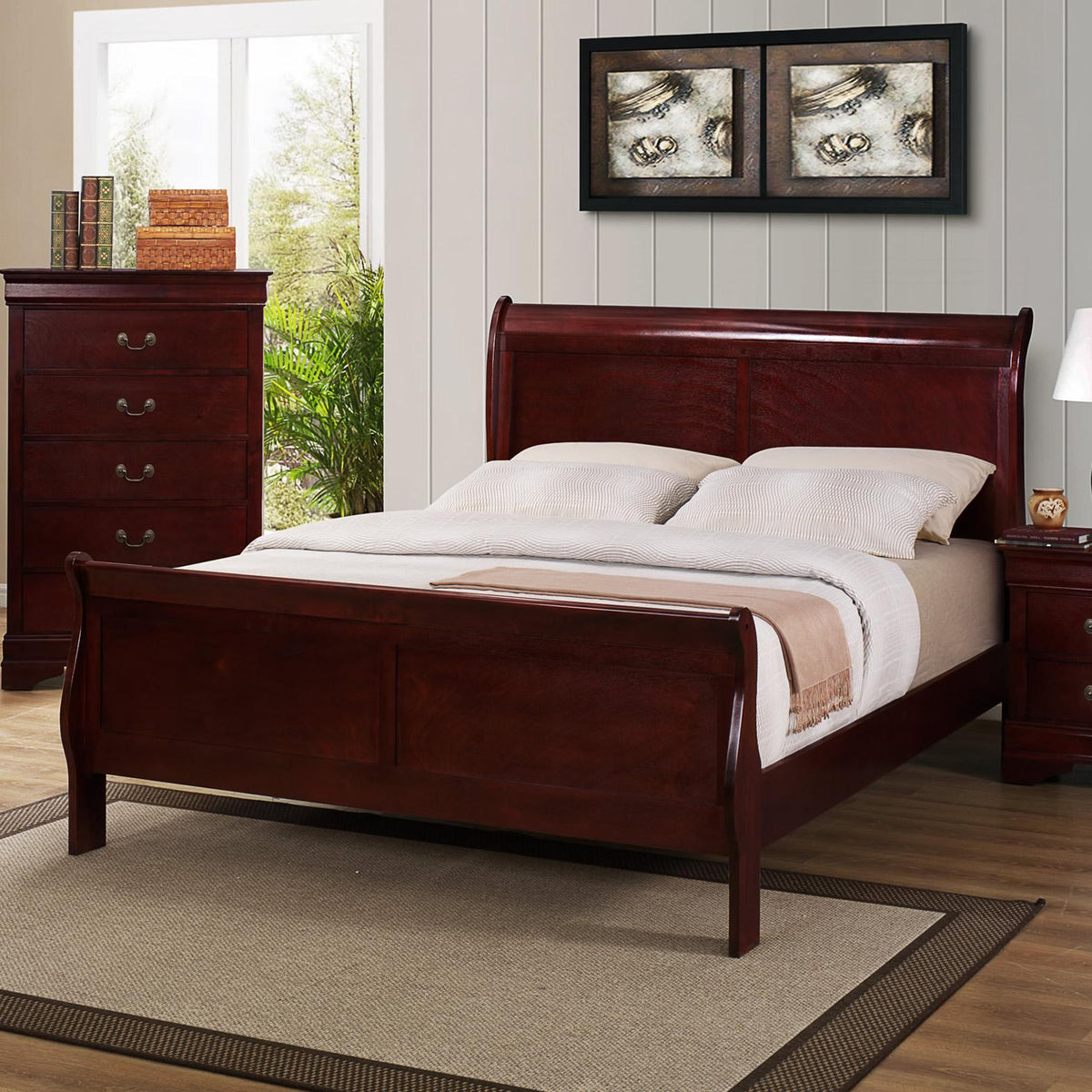 Crown Mark Louis Philip Queen Sleigh Bed B3850-Q-HBFB/B3850-Q-RAIL