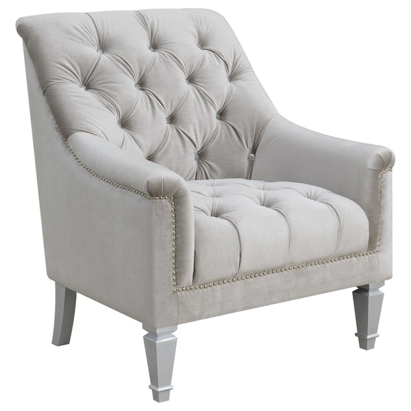  Coaster Furniture Avonlea 508463 Velvet Upholstered Sloped Arm Chair - Grey Velvet IMAGE 1