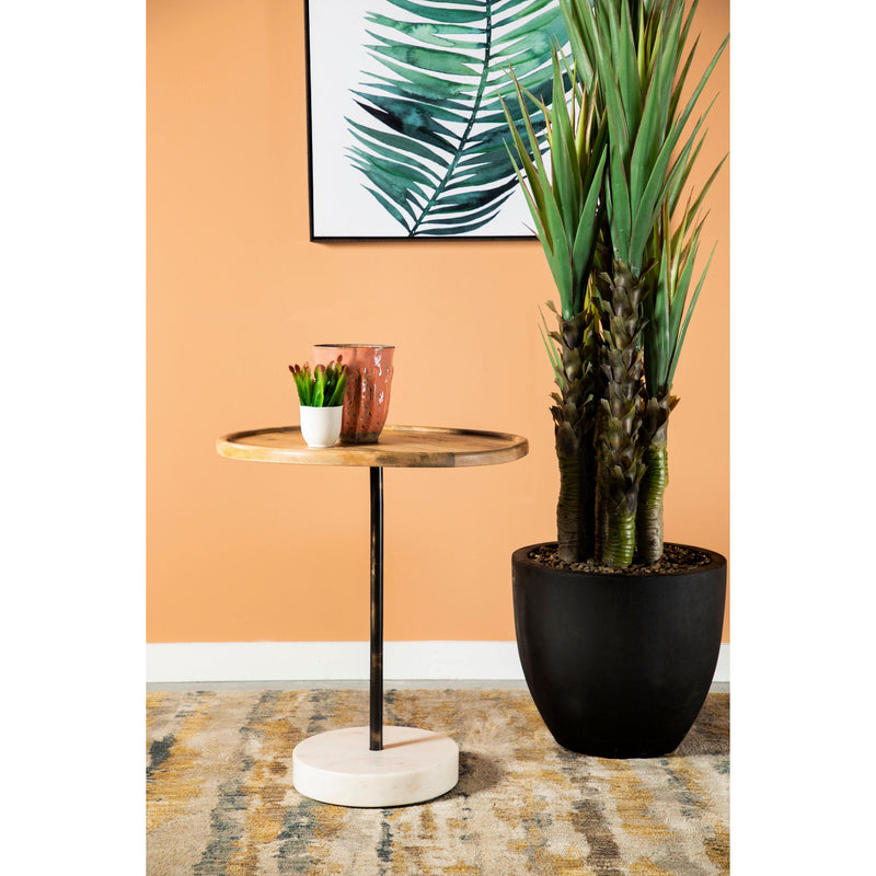 Coaster Furniture Ginevra 935881 Wood Top Marble Base Table - Natural Brown and White IMAGE 2
