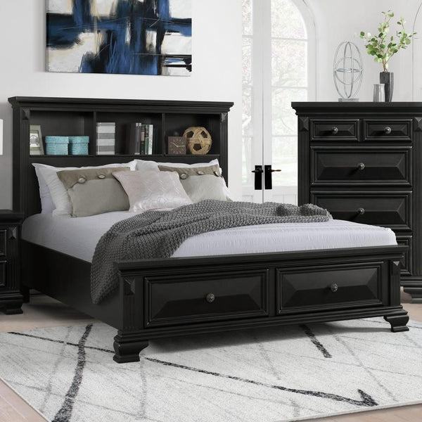  Elements International Calloway CY650QB Queen Bookcase Storage Bed - Black IMAGE 1