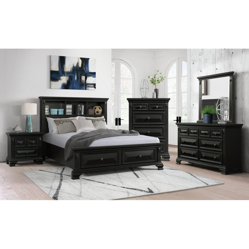  Elements International Calloway CY650QB Queen Bookcase Storage Bed - Black IMAGE 2