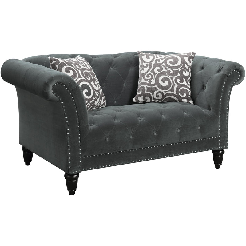  Elements International Twain Loveseat with Gray Scroll Pillows IMAGE 1