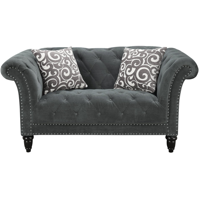  Elements International Twain Loveseat with Gray Scroll Pillows IMAGE 2
