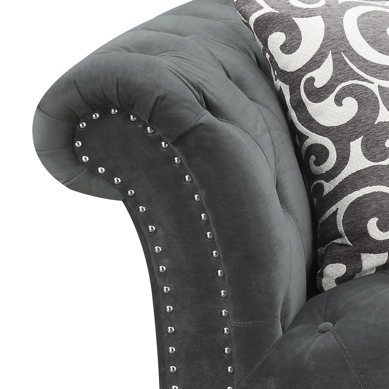  Elements International Twain Loveseat with Gray Scroll Pillows IMAGE 3