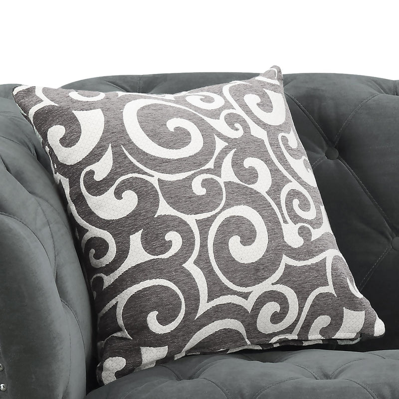  Elements International Twain Loveseat with Gray Scroll Pillows IMAGE 4