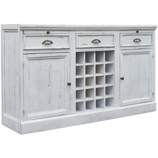  Elements International West Buffet with Two Doors & Wine Grid in Distressed White IMAGE 1