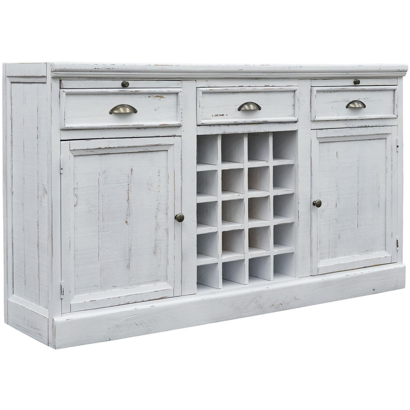  Elements International West Buffet with Two Doors & Wine Grid in Distressed White IMAGE 1