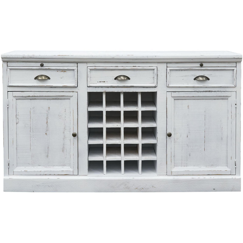  Elements International West Buffet with Two Doors & Wine Grid in Distressed White IMAGE 2
