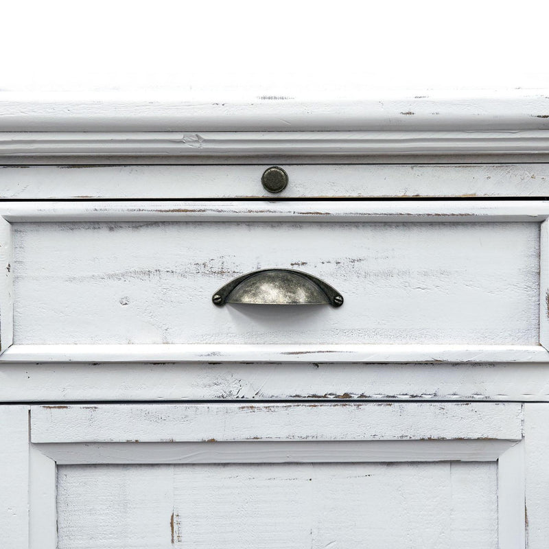  Elements International West Buffet with Two Doors & Wine Grid in Distressed White IMAGE 3