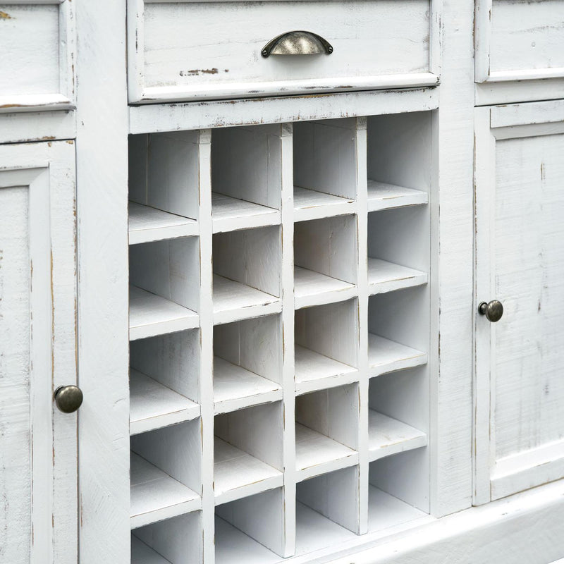  Elements International West Buffet with Two Doors & Wine Grid in Distressed White IMAGE 7