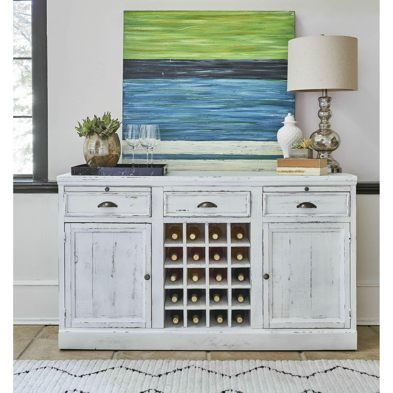  Elements International West Buffet with Two Doors & Wine Grid in Distressed White IMAGE 9