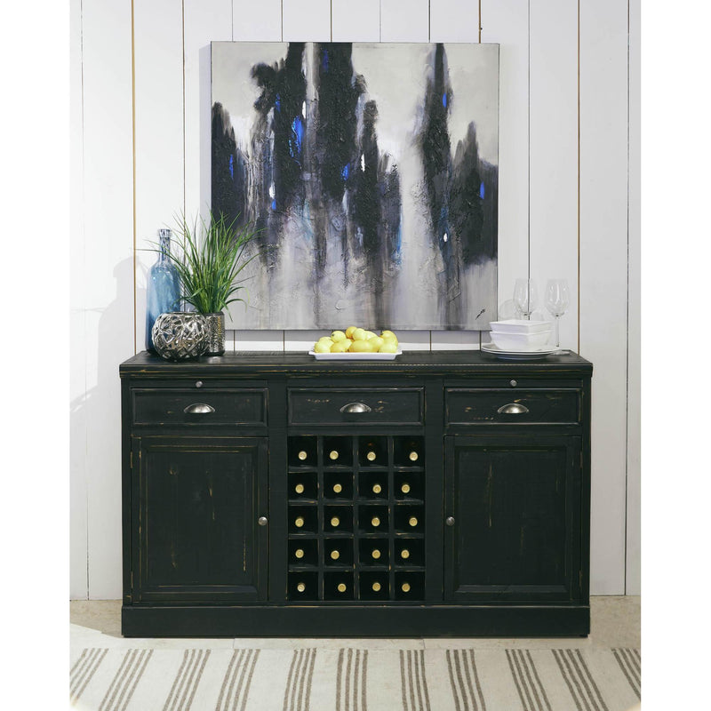  Elements International West Buffet with Two Doors & Wine Grid in Distressed Black IMAGE 11