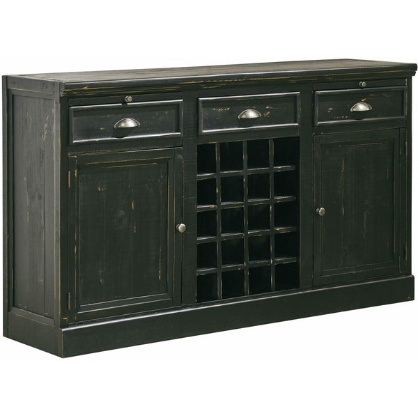  Elements International West Buffet with Two Doors & Wine Grid in Distressed Black IMAGE 1