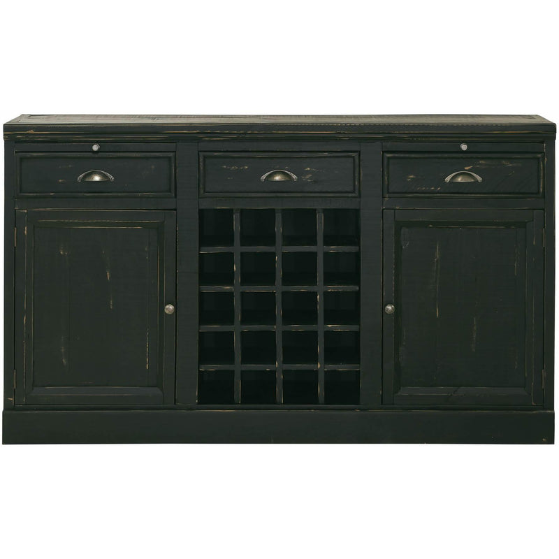  Elements International West Buffet with Two Doors & Wine Grid in Distressed Black IMAGE 2