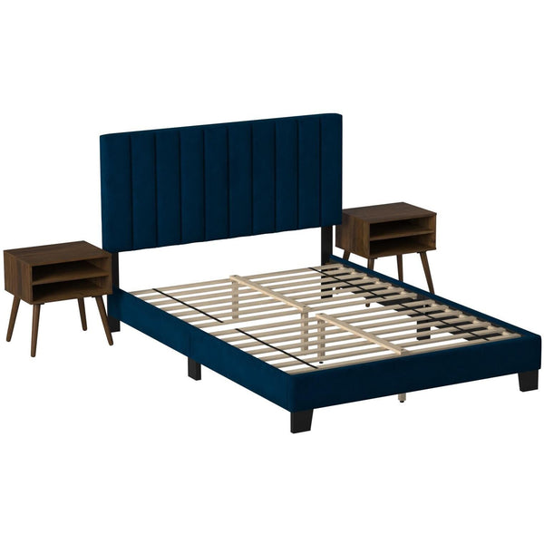  Elements International Coyote Queen Bed W/Carroll Navy w/Two End Table IMAGE 1