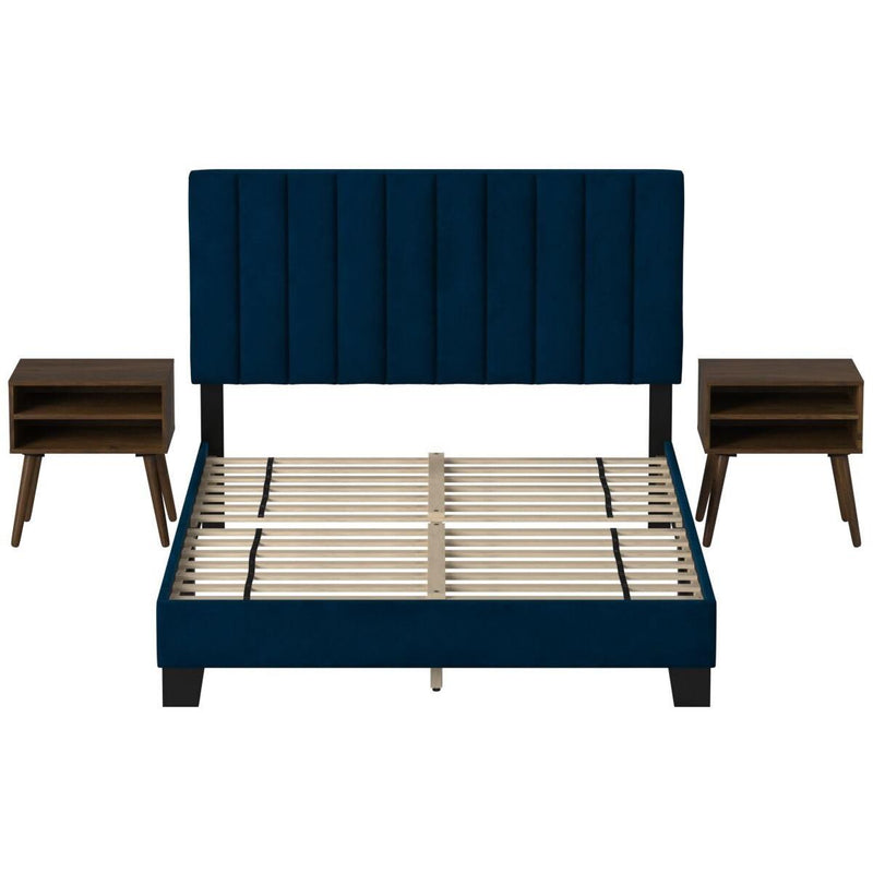  Elements International Coyote Queen Bed W/Carroll Navy w/Two End Table IMAGE 2