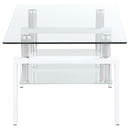  Coaster Furniture Dyer 703438 1-shelf Rectangular Glass Top Coffee Table - White IMAGE 3