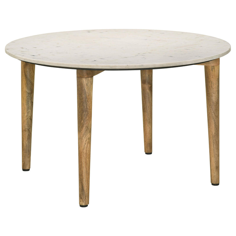 Coaster Furniture Aldis 703718 Round Marble Top Coffee Table - White and Natural IMAGE 1