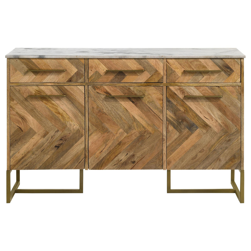 Coaster Furniture Keaton 951138 3-Door Accent Cabinet with Marble Top - Natural/Antique Gold IMAGE 3