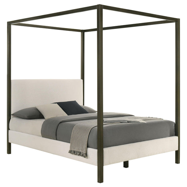  Coaster Furniture Monroe 300834Q Upholstered Queen Canopy Bed - Vanilla IMAGE 1