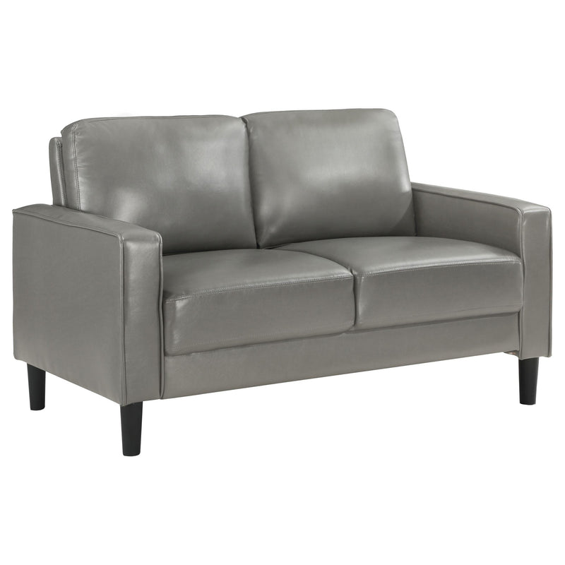Coaster Furniture Ruth 508366 Upholstered Track Arm Faux Leather Loveseat - Grey IMAGE 1