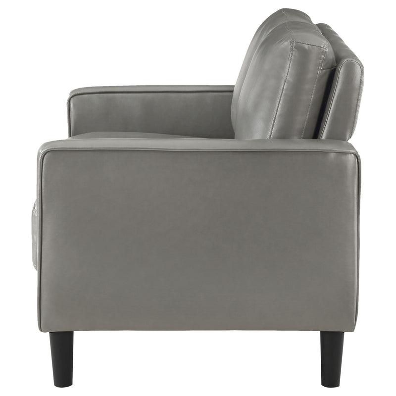 Coaster Furniture Ruth 508366 Upholstered Track Arm Faux Leather Loveseat - Grey IMAGE 4