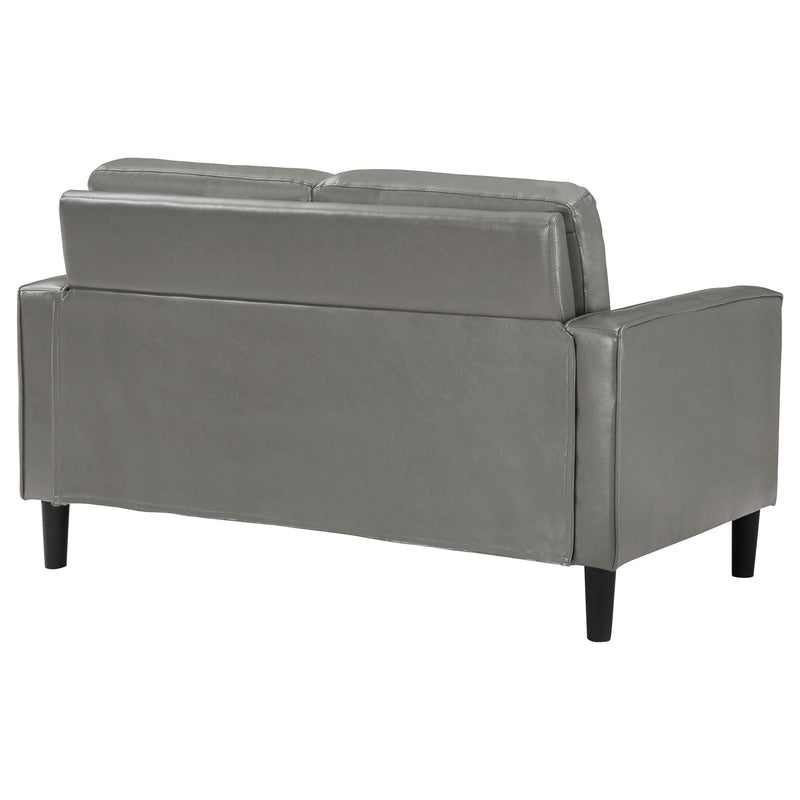 Coaster Furniture Ruth 508366 Upholstered Track Arm Faux Leather Loveseat - Grey IMAGE 6