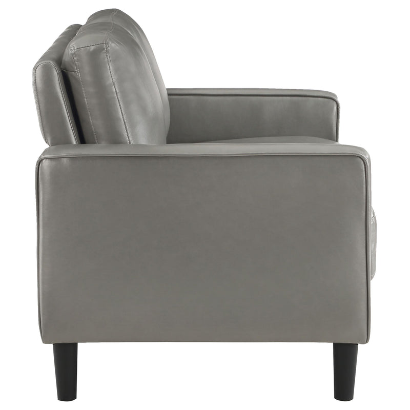 Coaster Furniture Ruth 508366 Upholstered Track Arm Faux Leather Loveseat - Grey IMAGE 7