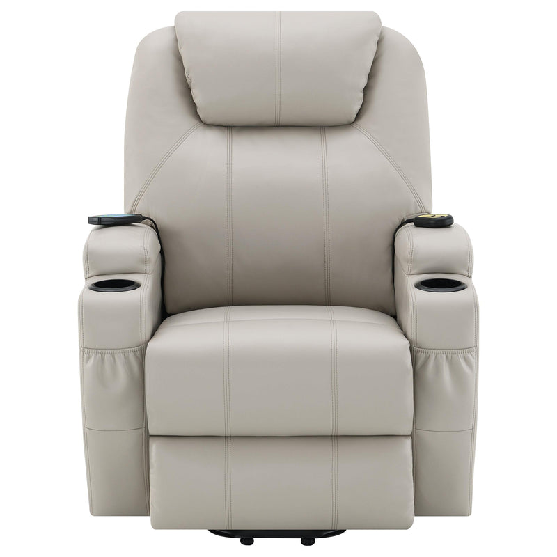 Coaster Furniture Sanger 600497P Upholstered Power Lift Massage Recliner - Champagne IMAGE 4