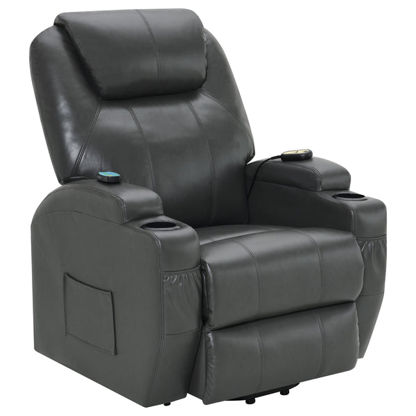 Coaster Furniture Sanger 600498P Upholstered Power Lift Massage Recliner - Charcoal Grey IMAGE 1