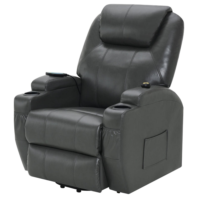 Coaster Furniture Sanger 600498P Upholstered Power Lift Massage Recliner - Charcoal Grey IMAGE 5