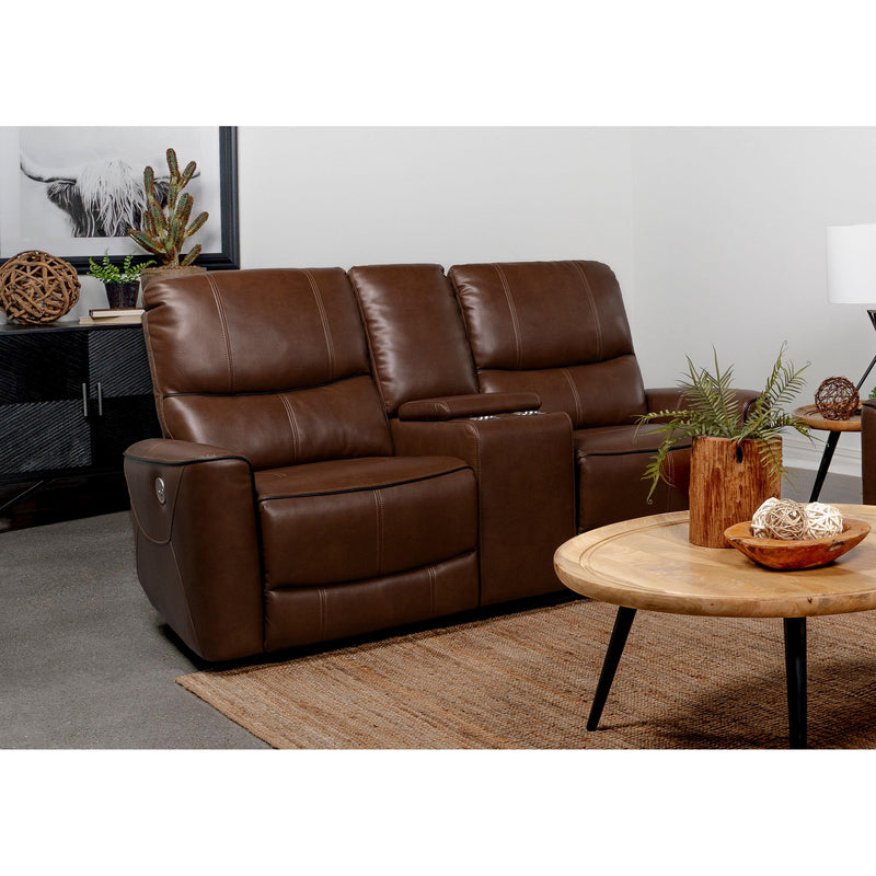 Coaster Furniture Greenfield 610265P Upholstered Power Reclining Loveseat - Saddle Brown IMAGE 7