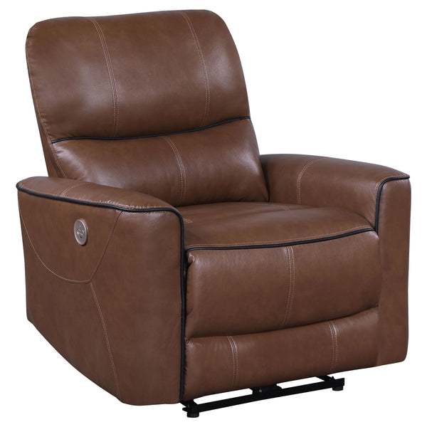 Coaster Furniture Greenfield 610266P Upholstered Power Recliner Chair - Saddle Brown IMAGE 1