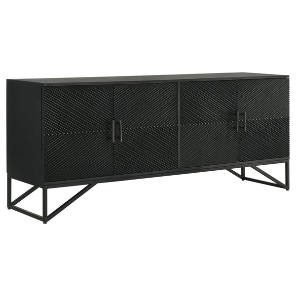 Coaster Furniture Riddell 959631 4-door Wood Reeding Accent Cabinet - Matte Black IMAGE 1