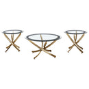  Coaster Furniture Brooke 707888-SET 3-piece Round Glass Top Coffee Table Set - Brass IMAGE 1