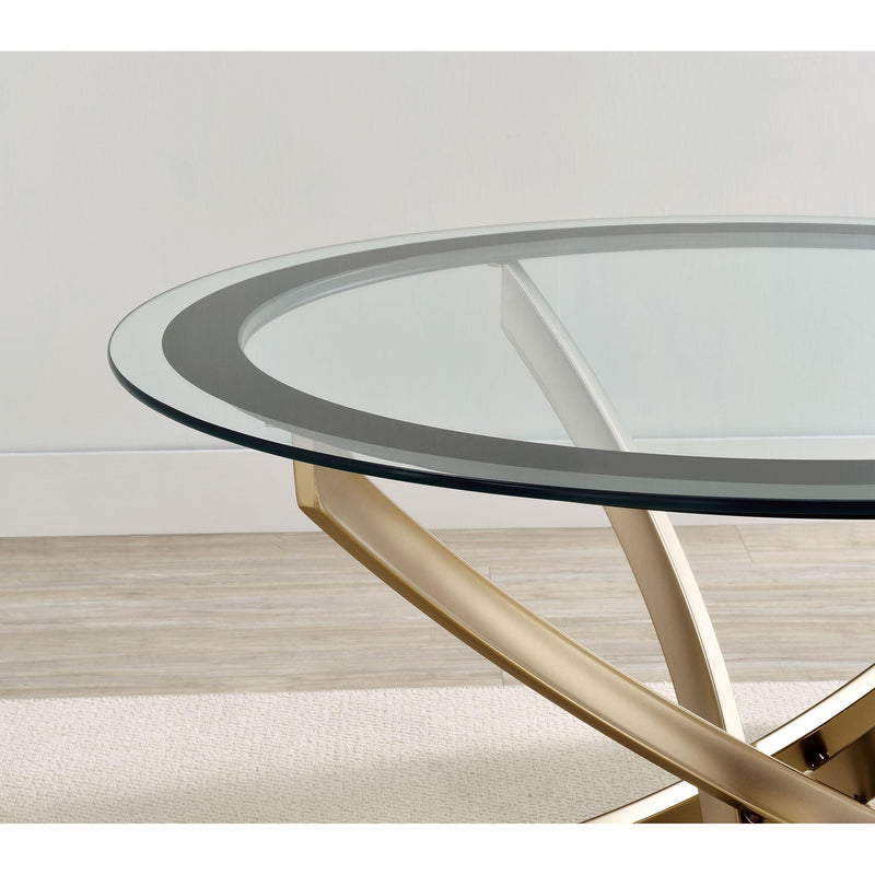 Coaster Furniture Brooke 707888-SET 3-piece Round Glass Top Coffee Table Set - Brass IMAGE 5