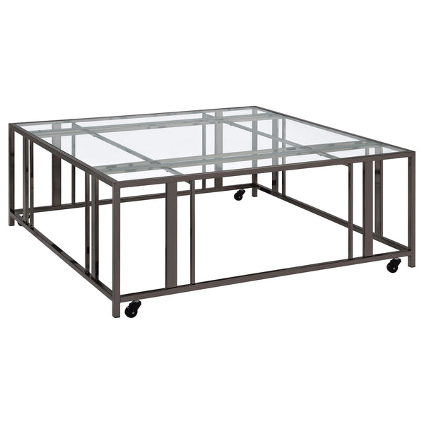 Coaster Furniture Adri 710178 Square Glass Top Coffee Table with Casters - Black Nickel IMAGE 1