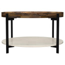  Coaster Furniture Adhvik 721888 Round Wood Top Marble Shelf Coffee Table - Natural IMAGE 3