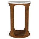  Coaster Furniture Berkeley 930080 Round Marble Top Side Table - White and Brown IMAGE 4