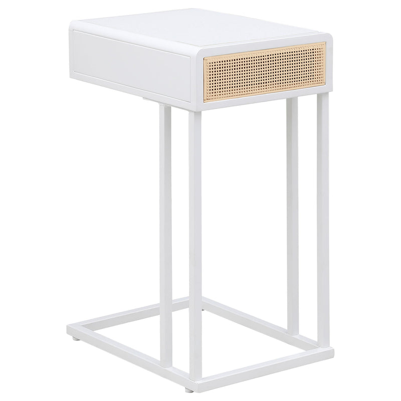 Coaster Furniture Amherst 931632 1-Drawer Radio Weave Cane Metal Side Table - White IMAGE 4