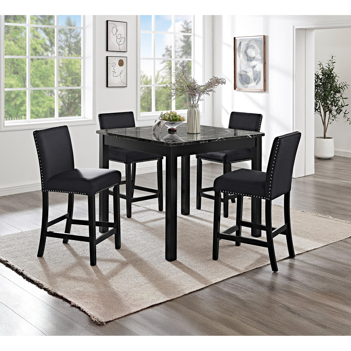 Crown Mark Lennon 1715SET-AB 5 pc Counter Height Dinette - Black