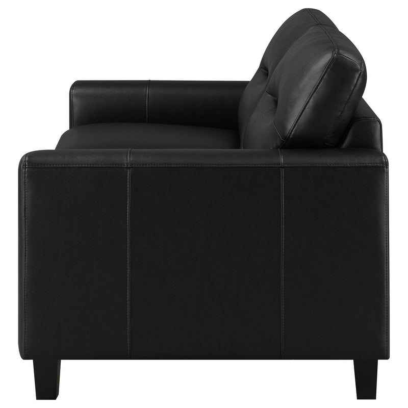  Coaster Furniture Scotland 504665 Faux Leather Upholstered Track Arm Loveseat - Black IMAGE 5